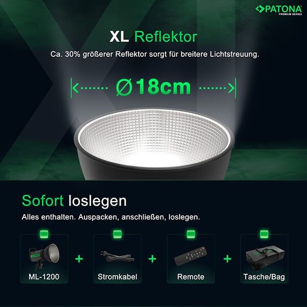 Scope of delivery with light, power supply and carrying bag