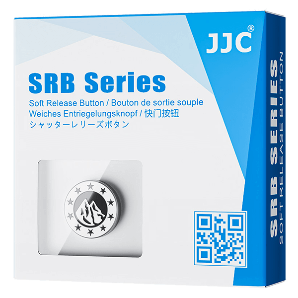 Auslöseknopf mit Bergen zu Fujifilm Kameras in silber Verpackung