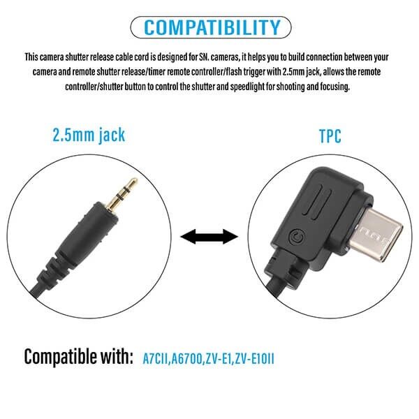 Compatible camera cable for Sony cameras and remote shutter release