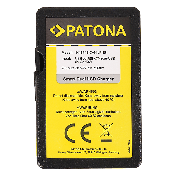 Smart Dual LCD USB Ladegerät für Canon LP-E8 von Patona