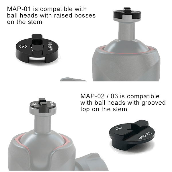 Kugelkopf Adapter Set MAP-01T von Sunwayfoto zu Manfrotto Unterschiede Kugelkopf Adapter Set MAP-01T von Sunwayfoto zu Manfrotto Unterschiede