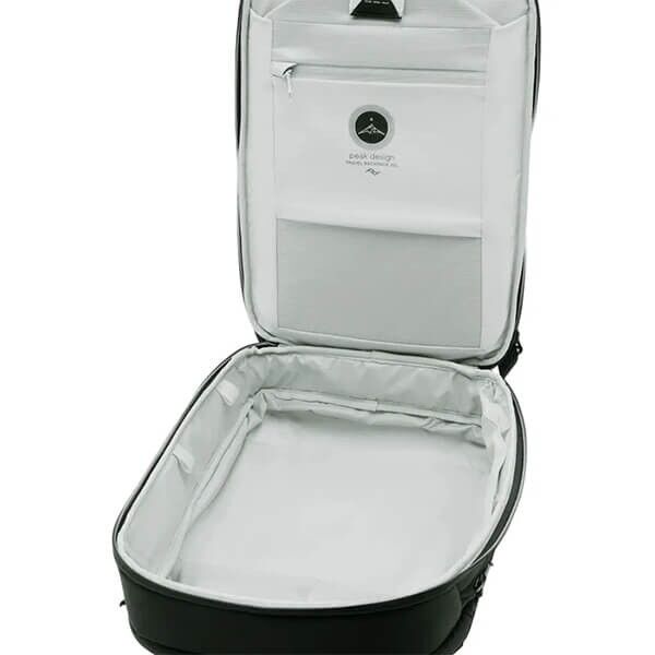 Interior view of the Peak Design Travel Backpack 20L with camera compartment Interior view of the Peak Design Travel Backpack 20L with camera compartment