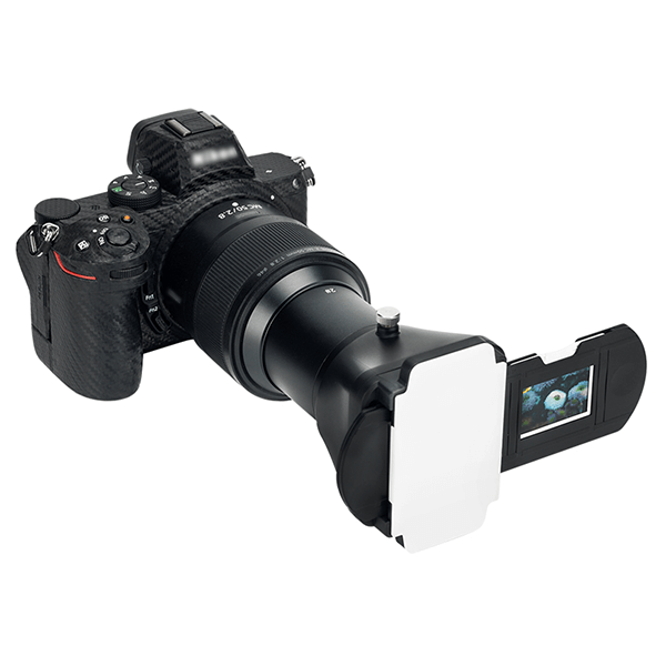 Film Digitalisierungsadapter montiert an Kamera front Film Digitalisierungsadapter montiert an Kamera front