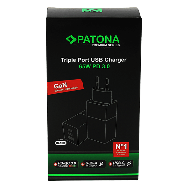 USB Ladegerät GaN 65W in Schwarz verpackung