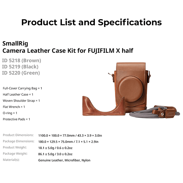 SmallRig leather case Fujifilm X-HF1 tech. Details