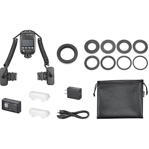 Package contents of the Godox MF-T76N macro flash Package contents of the Godox MF-T76N macro flash