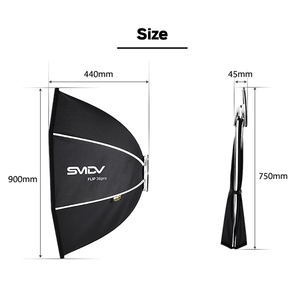 SMDV Softbox-Flip 36 PRO mit Bowens Anschluss Abmessungen