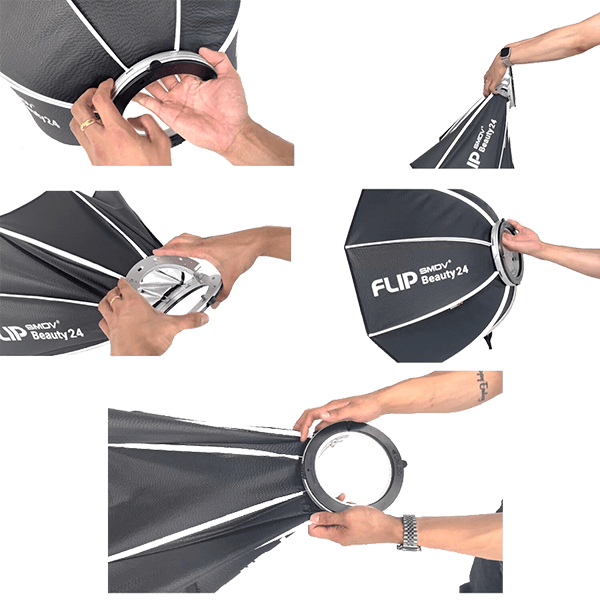 Softbox Flip Beauty Dish 24 SMDV mit Bowens Anschluss Montage Adapterring