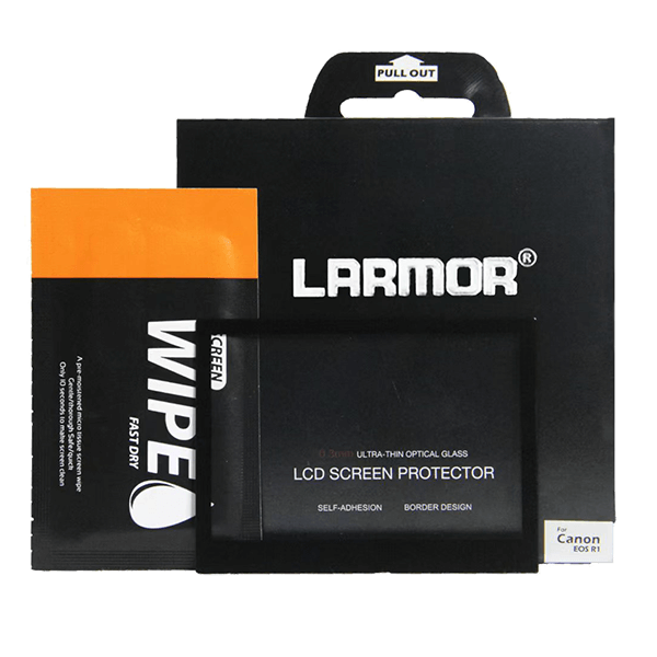 Front view of the display protector on Canon R1