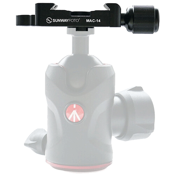 Schnellwechselklemme MAC-14T Arca und Manfrotto Sunwayfoto Beispiel Kugelkopf