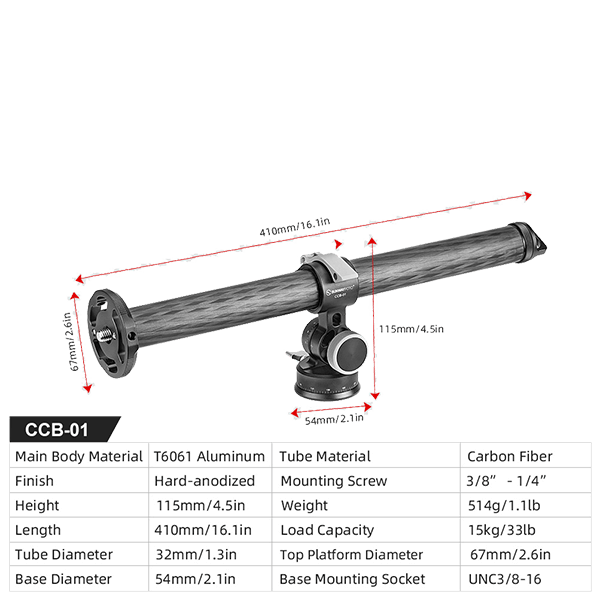Auslegearm aus Carbon mit Neiger CCB-01 von Sunwayfoto Auslegearm aus Carbon mit Neiger CCB-01 von Sunwayfoto