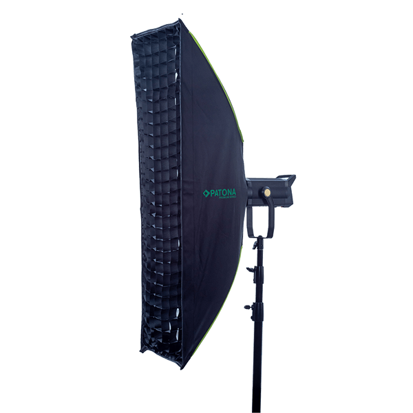 Softbox 30 x120 cm mit Wabe und Bowens Anschluss von Patona mit Leuchte