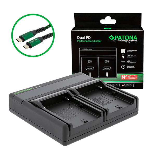 Charger camera battery dual to Sony NP-FM50 USB-C