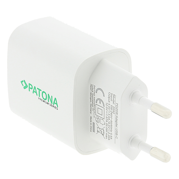 USB Ladegerät PD 20W in Weiss liegend Netzanschluss