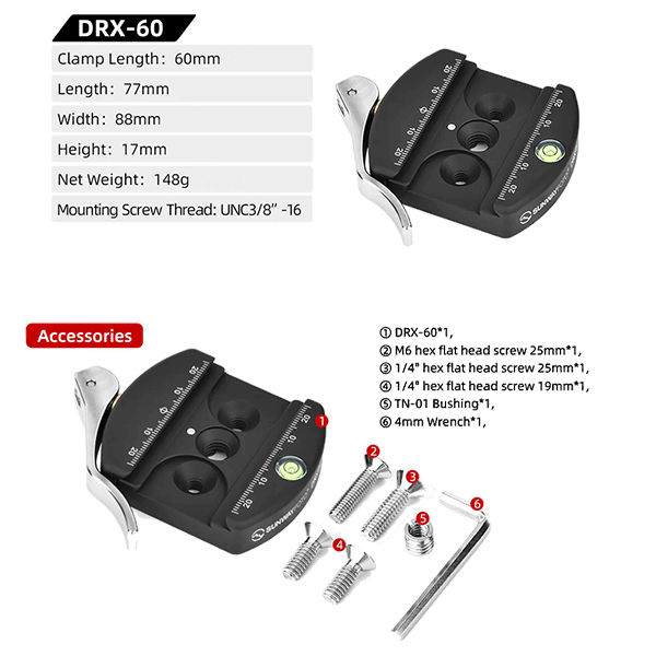 Arca universal quick release plate DRX-60 from Sunwayfoto