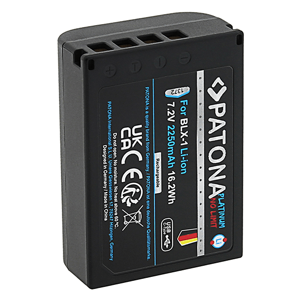 Akku Olympus BLX-1 mit USB-C Input von Patona inneseite