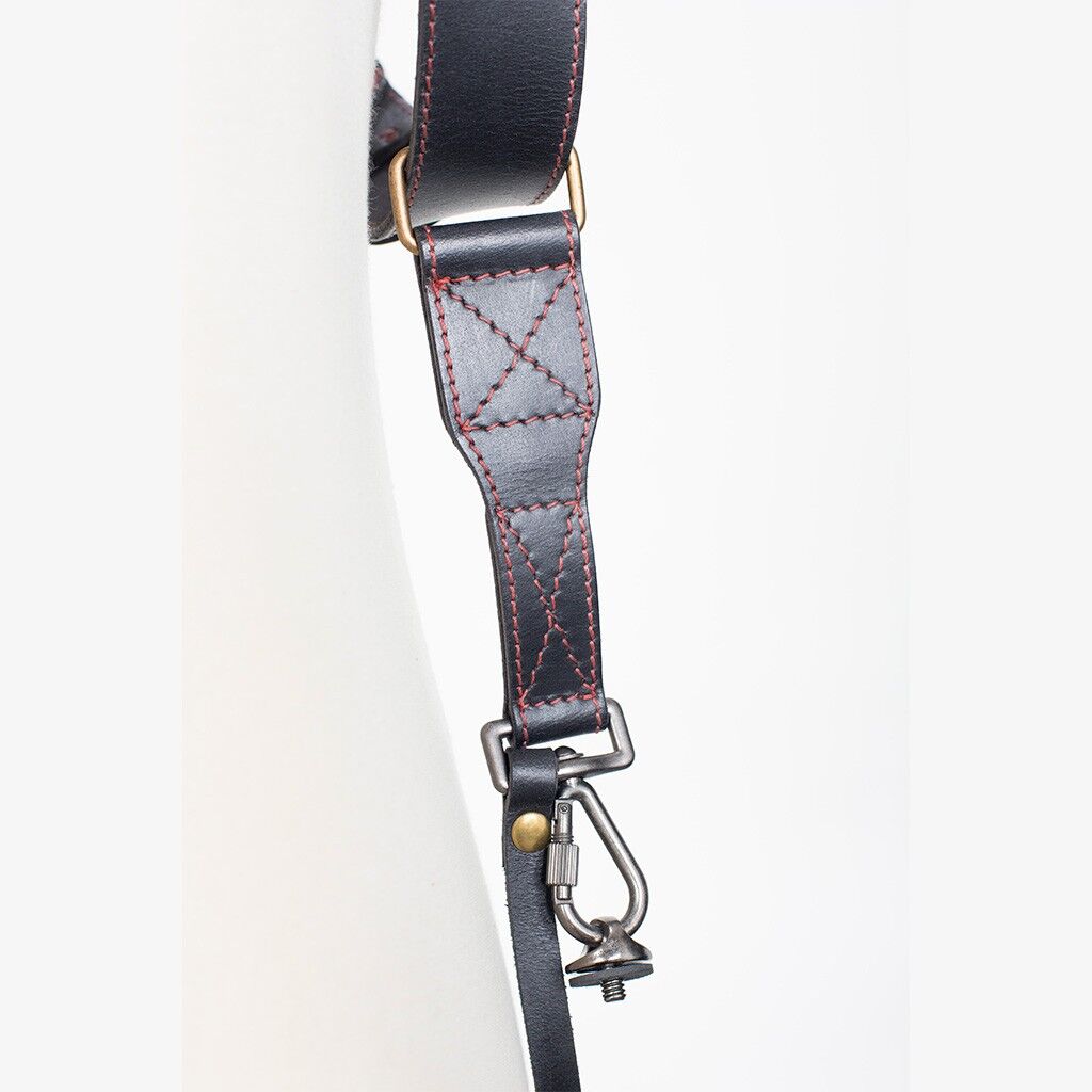 Bronkey Tokyo #501 Leather Dual Camera Harness Black with Red Stitching