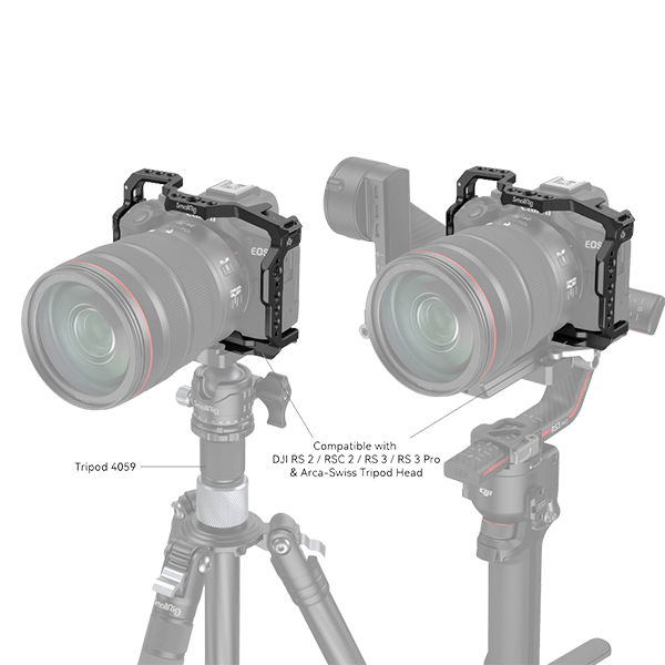 SmallRig camera cage to Canon EOS R50 4214 on tripod and gimbal