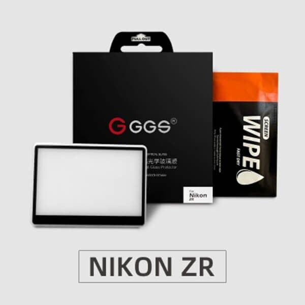 Screen protector glass mounted on Nikon ZR camera