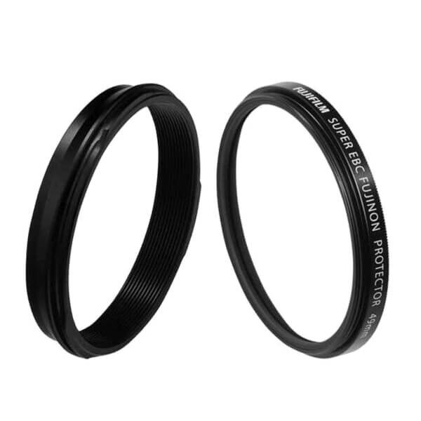 Lieferumfang des Fujifilm Weather-Resistant Kit für X100V – Adapterring AR-X100 und Schutzfilter PRF-49