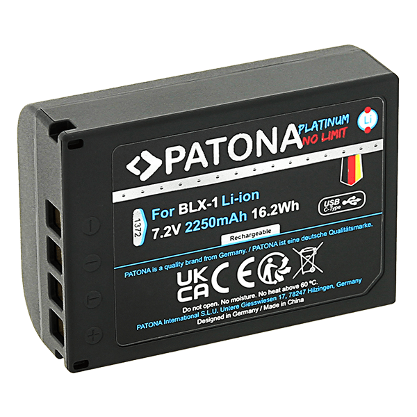 Akku Olympus BLX-1 mit USB-C Input von Patona
