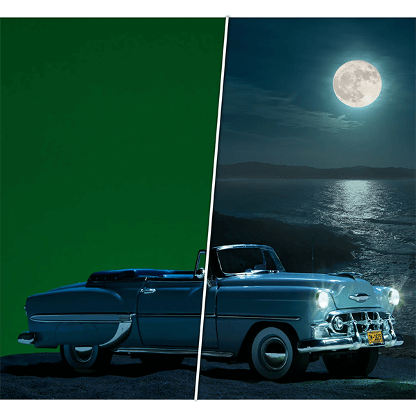 Greenscreen Westcott X-Drop Hintergrund Kit mit grünem Stoff 150 auf 210cm Anwendung