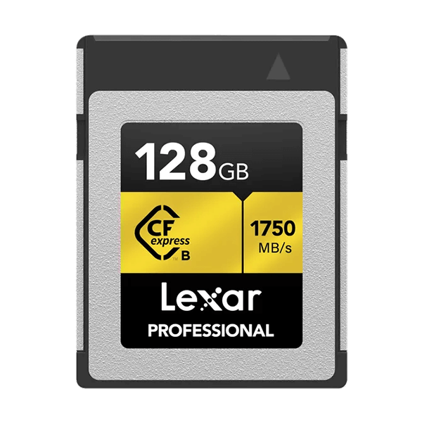 Front view of the Lexar CFexpress Type B 128GB memory card