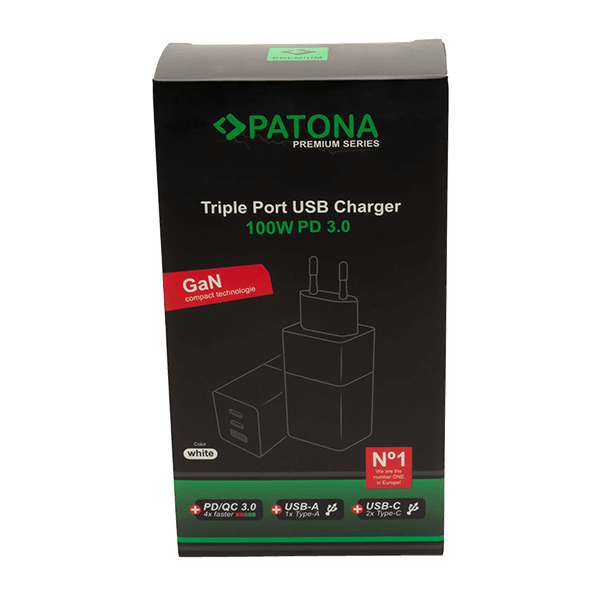 USB C Ladegerät GaN 100W mit 3 Port in Weiss von Patona