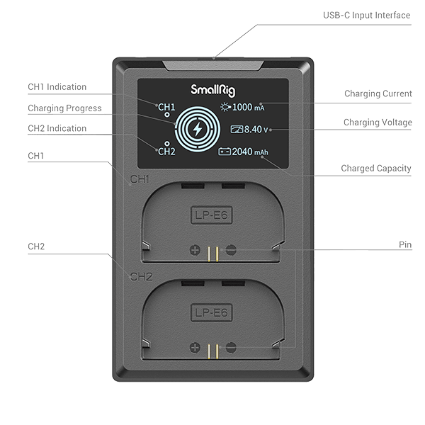 SmallRig LP-E6NH Kamera Akku und Ladegerät Set 3821