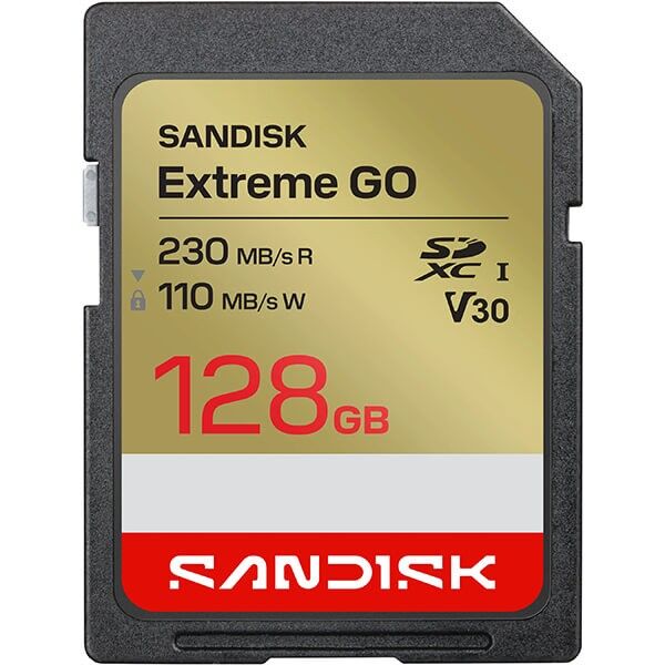 SanDisk Extreme Go SDXC 128GB memory card, front view