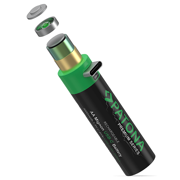 Wiederaufladbarer Batterie USB-C AA-Akkus 3000mWh Patona Aufbau