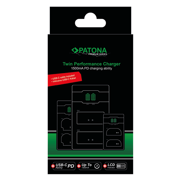 Doppel USB C Ladegerät zu Panasonic DMW-BLF19E und BLK22 Verpackung