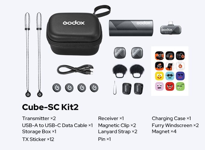 Godox Cube-SC Kit2 2.4 GHz Wireless Microphone with 2 Transmitters and USB-C Receiver for Smartphone Tablet and Computer Godox Cube-SC Kit2 2.4 GHz Wireless Microphone with 2 Transmitters and USB-C Receiver for Smartphone Tablet and Computer