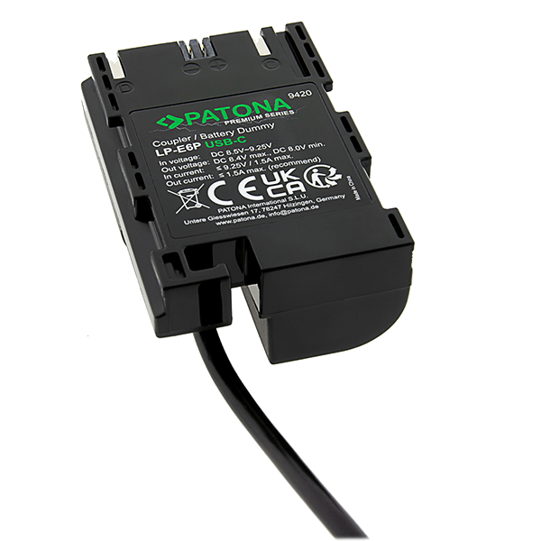 Patona Dummy Akku LP-E6P mit USB-C unterseite Patona Dummy Akku LP-E6P mit USB-C unterseite