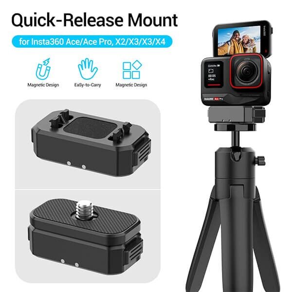 Insta360 camera with magnetic quick-release mount in use