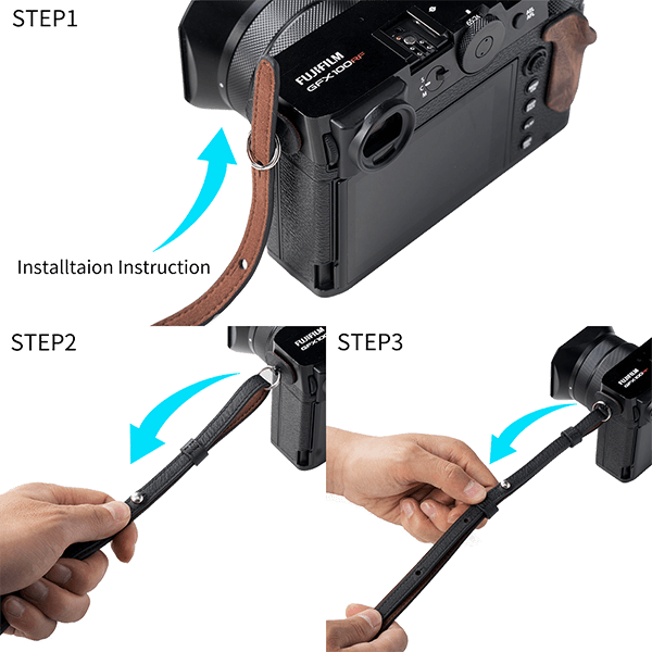 Seitenansicht des SmallRig Leather Case in Schwarz für Fujifilm GFX100RF - Montage