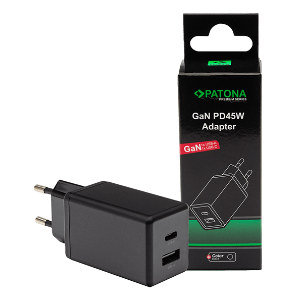 USB charger GaN PD45W in black Patona