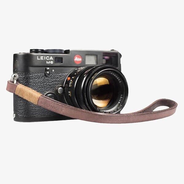 Tokyo 205 camera hand strap made of brown leather, front view