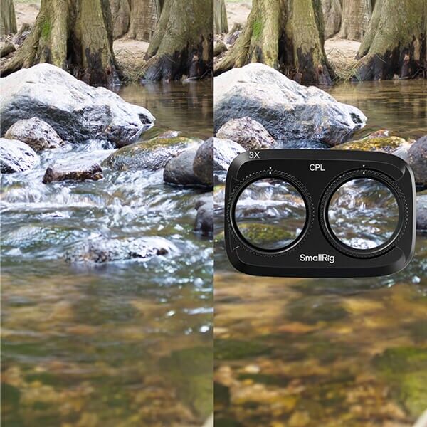 SmallRig 6649 CPL against reflections on water and glass river