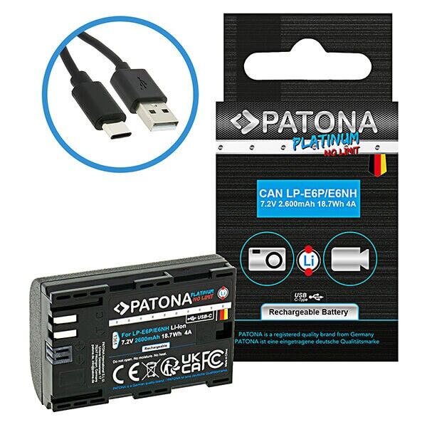 Battery Canon LP-E6NH with USB-C input from Patona
