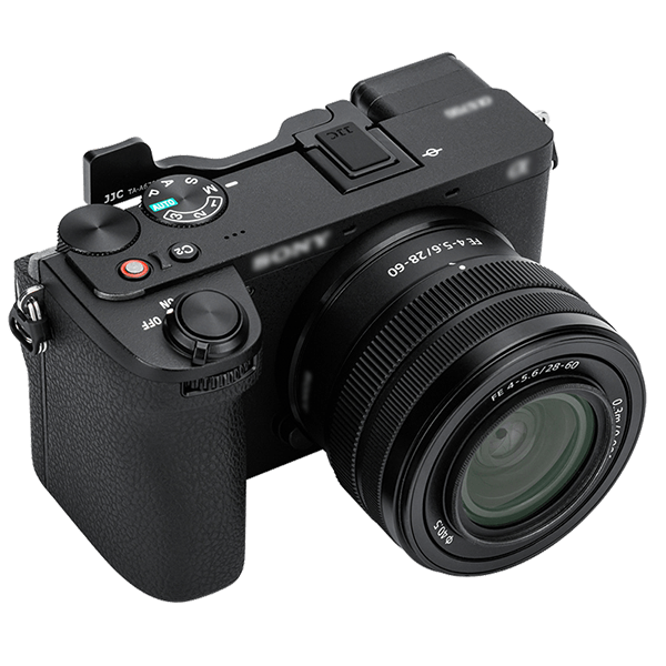 Daumenauflage passend zu der Sony A6700 in schwarz an Kamera von vorne
