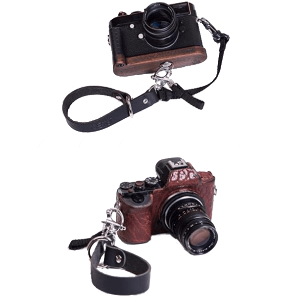 Camera Leash Leather Wrist Strap in WATER BUFFALO BLACK