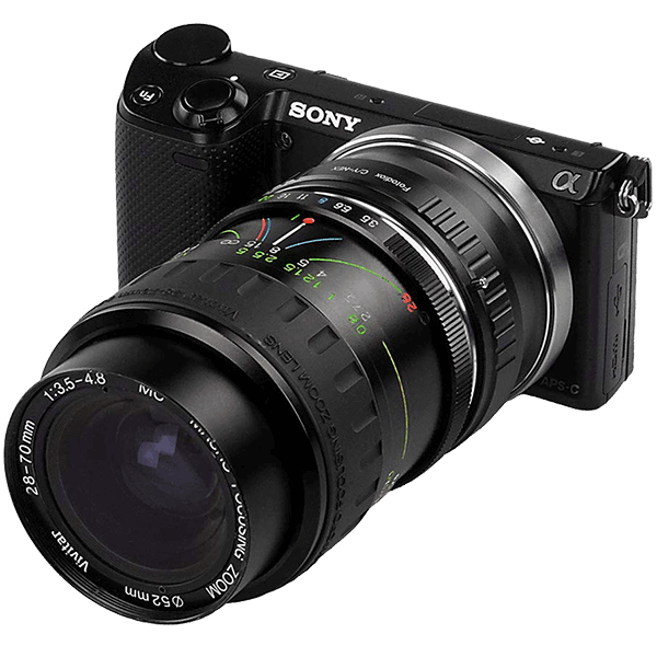 Objektivadapter Contax Yashica auf Sony E-Mount von Fotodiox an Kamera