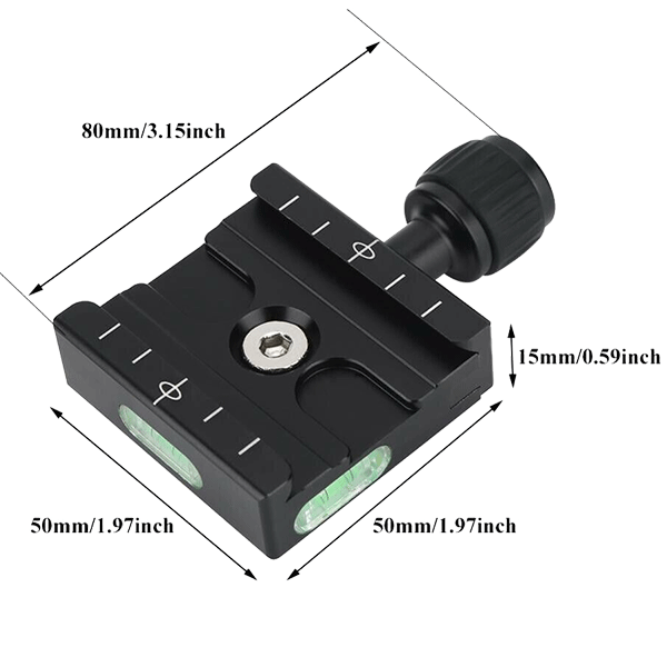 QR-50 Schnellwechselplatten-Klemmhalterung kompatibel für Arca Swiss Abmessungen QR-50 Schnellwechselplatten-Klemmhalterung kompatibel für Arca Swiss Abmessungen