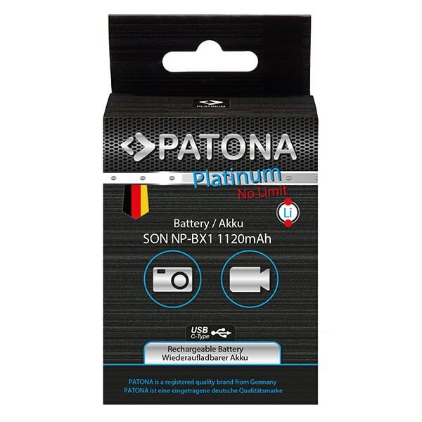 Patona Platinum Battery similar to the Sony NP-BX1 with USB-C 1120 mAh Patona Platinum Battery similar to the Sony NP-BX1 with USB-C 1120 mAh