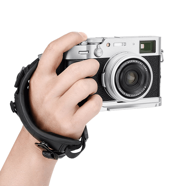 Camera grip for Fujifilm X100VI X100V and X100F in silver with handstrap
