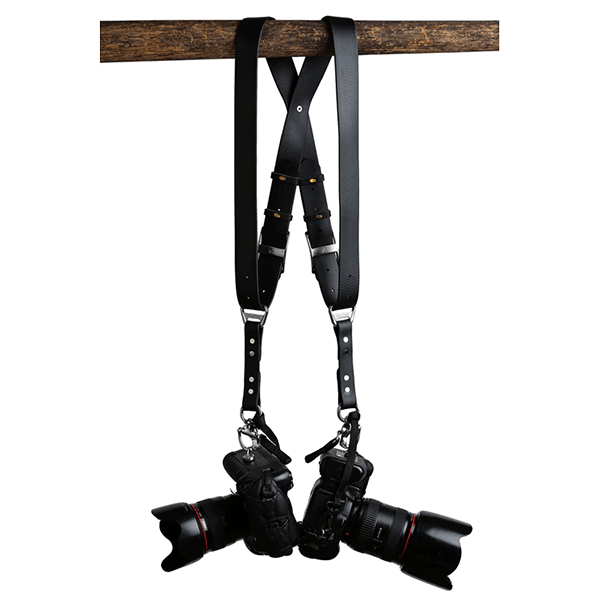 Vegan leather camera strap for two cameras from Holdfastgear