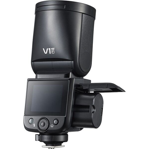 Charging compartment of the Godox V1Mid TTL flash for Fujifilm cameras