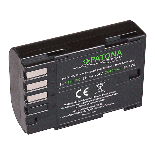 Premium Akku für Pentax D-Li90 von Patona front