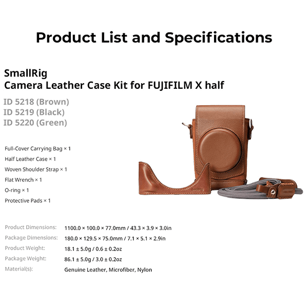 SmallRig Ledertasche zu Fujifilm X-HF1 Eigenschaften